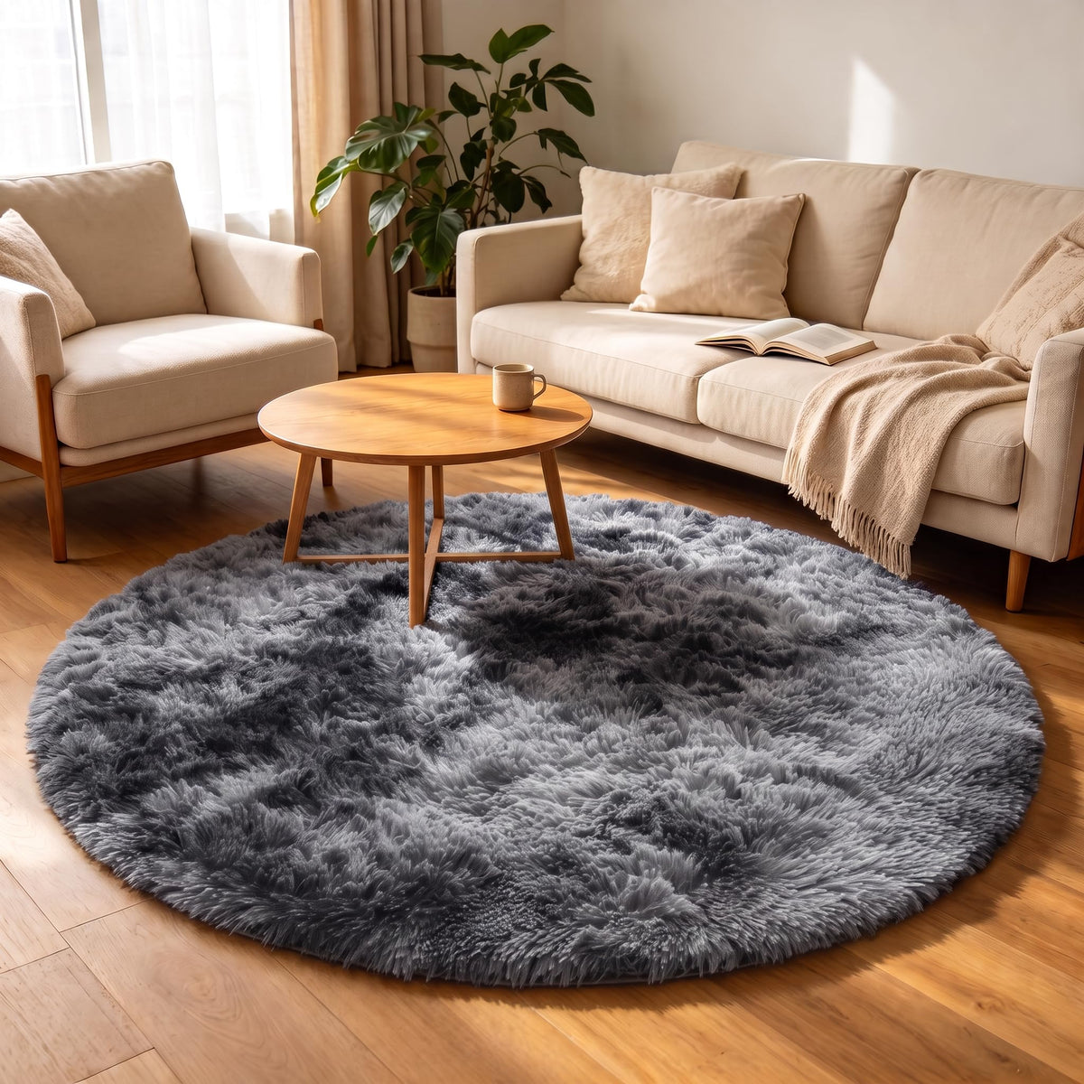 Area Rugs for Living Room Bedroom, 5x8 Fluffy Tie-Dyed Light Grey Shag Rug