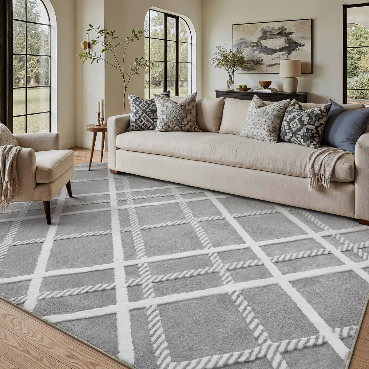 HUGEAR 8x10 White Soft Shag Area Rug Non Slip for Living Room