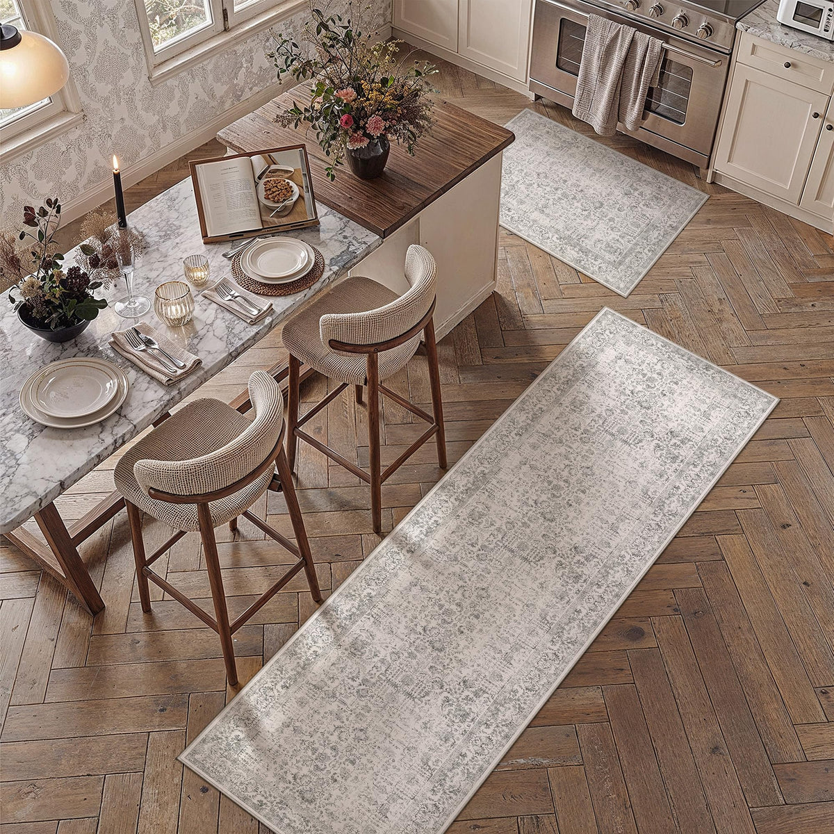 PureCozy Gray Area Rug 8x10 Vintage Floral