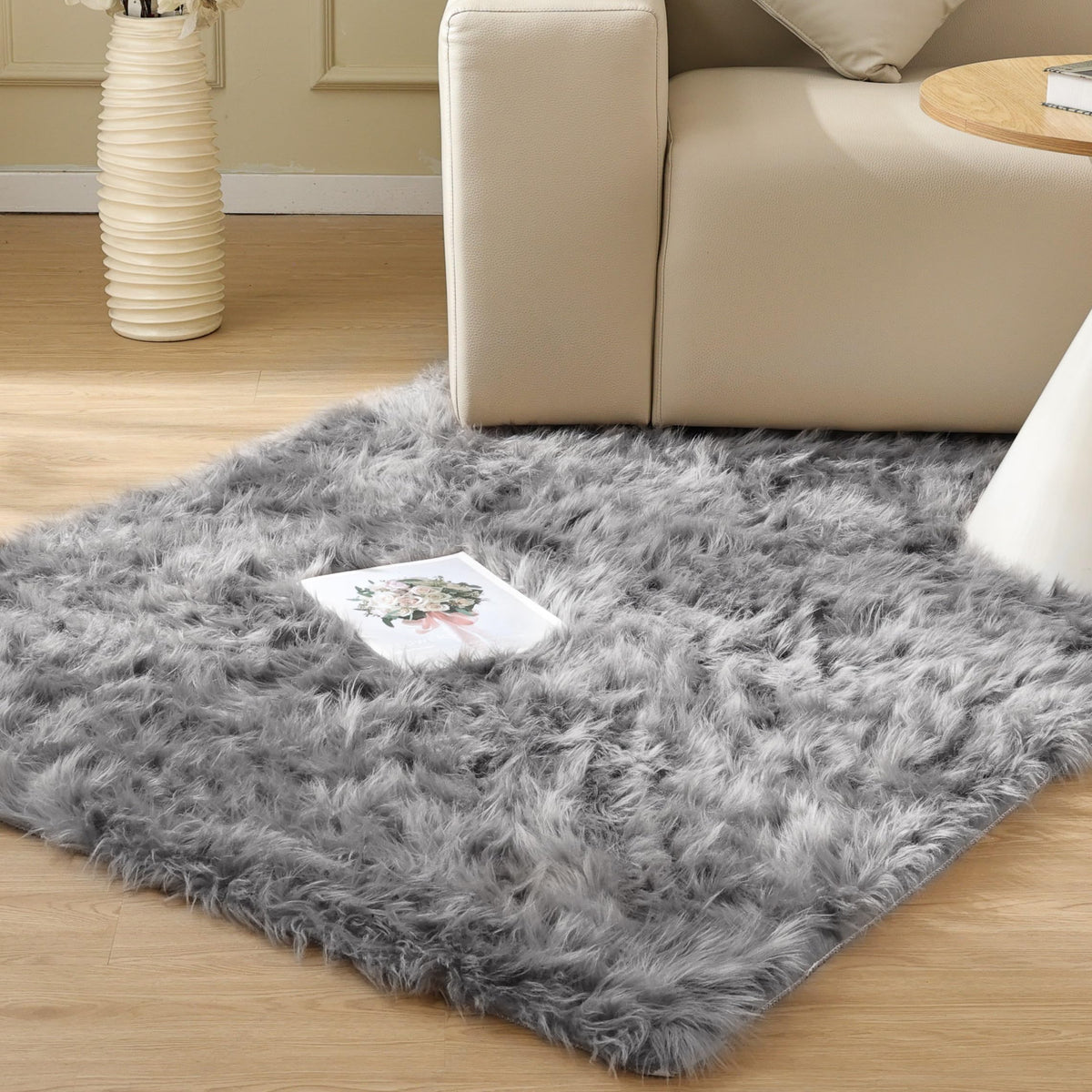 ORINOVA Beige Shag Faux Sheepskin Washable 4X6 Fur Rug for Living Room Bedroom Fluffy Furry Area Rug Rectangle Nursery Decor Rug