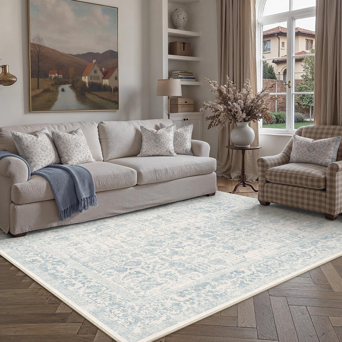 PureCozy Gray Area Rug 8x10 Vintage Floral