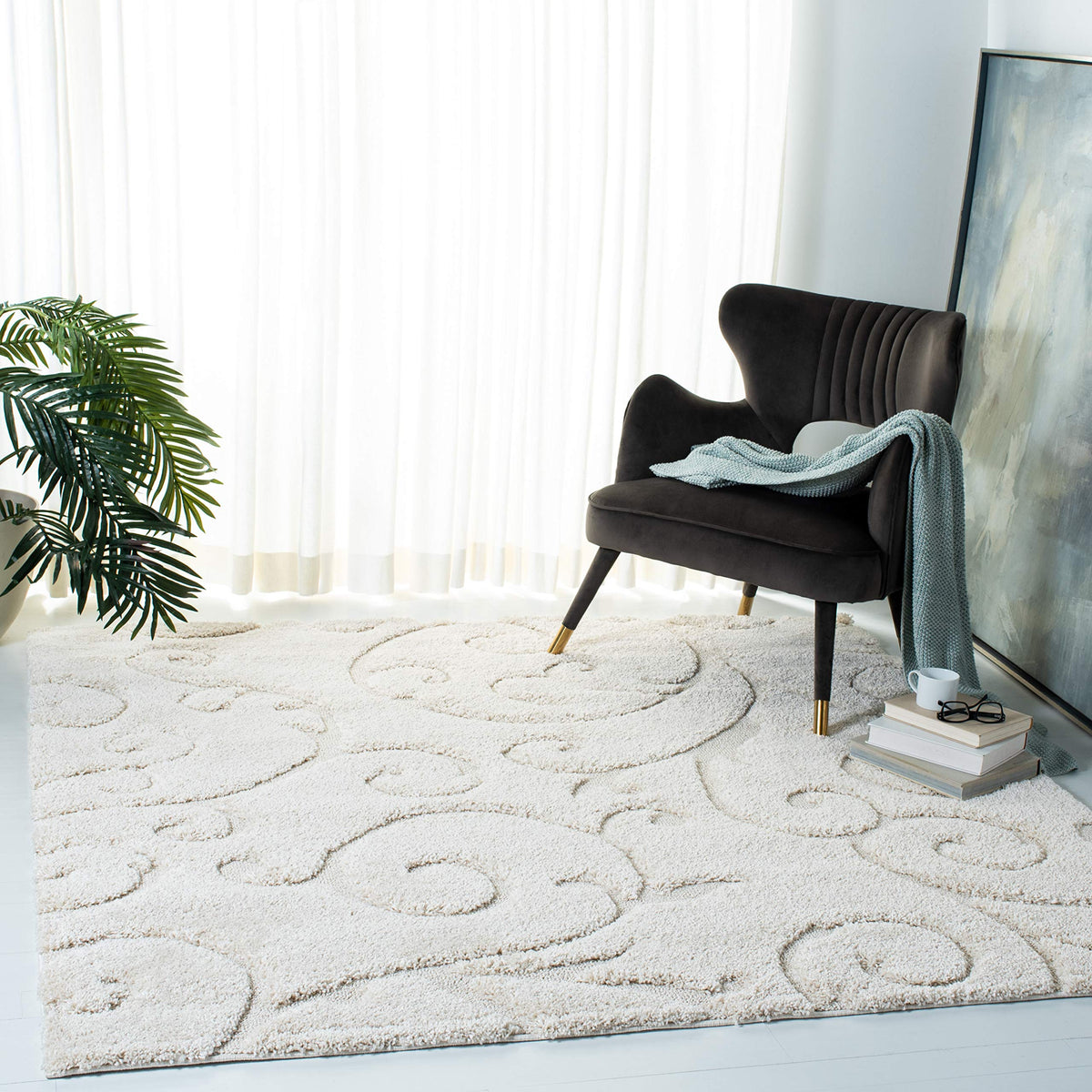 SAFAVIEH Florida Shag Rug 8'x10', Soft Plush Cream & Beige SG455-1113