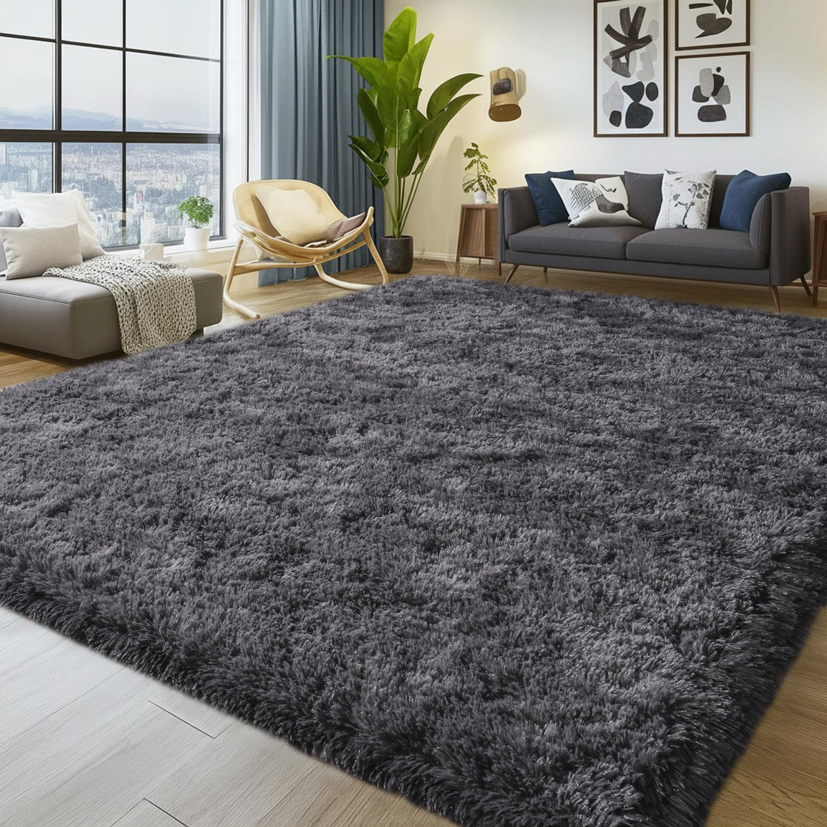 Large 8x10 Area Rugs for Living Room, Tie-Dyed Yellow Soft Shag Rug