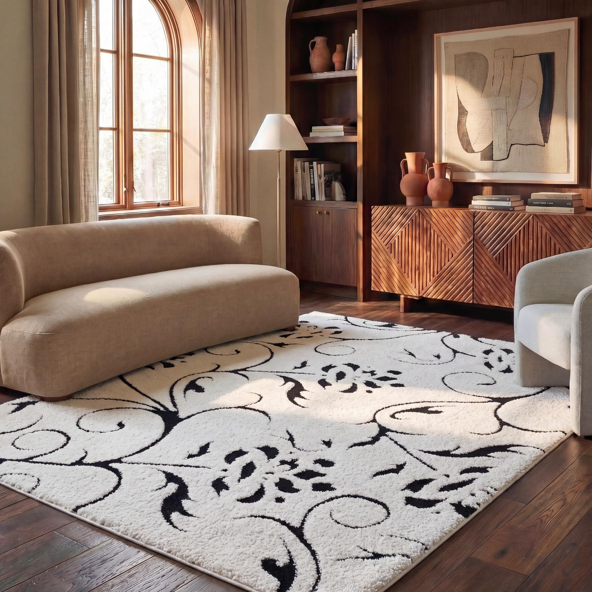 SAFAVIEH Area Rug 8x10 - Florida Shag Collection - Large - Smoke & Beige, Floral Design, Non-Shedding & Easy Cleaning, Plush Thick Pile, Ideal for Living Room, Bedroom, Dining Space (SG464-7913)