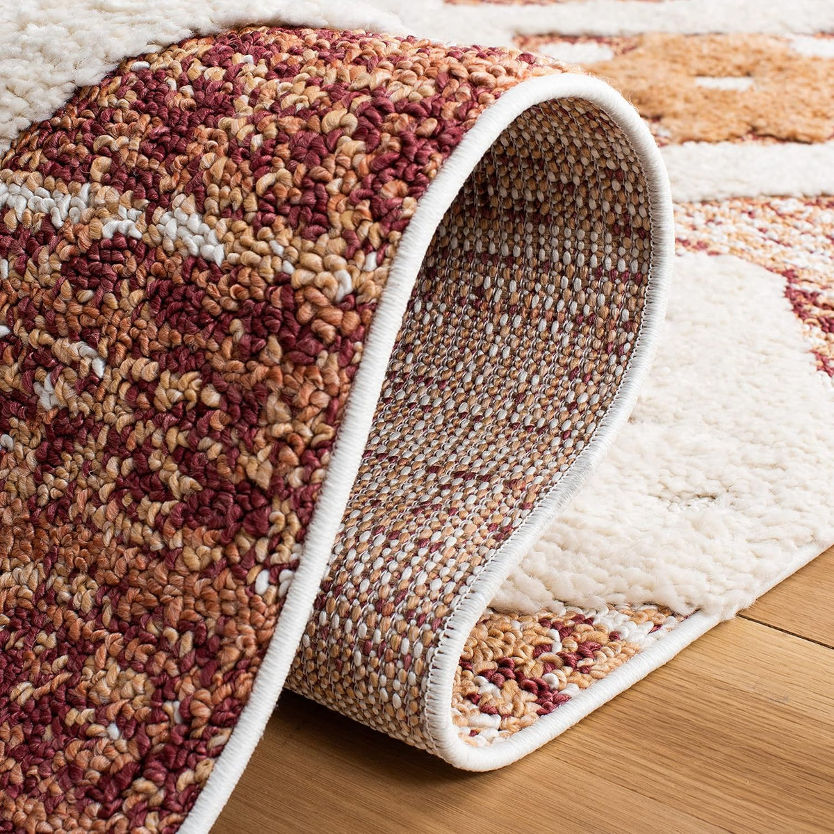 SAFAVIEH Area Rug 8x10 - Moroccan Tassel Shag Collection - Large - Rust & Ivory, Boho Design, Non-Shedding & Easy Cleaning, Plush Pile, Ideal for Living Room, Bedroom, Dining Space (MTS664P)