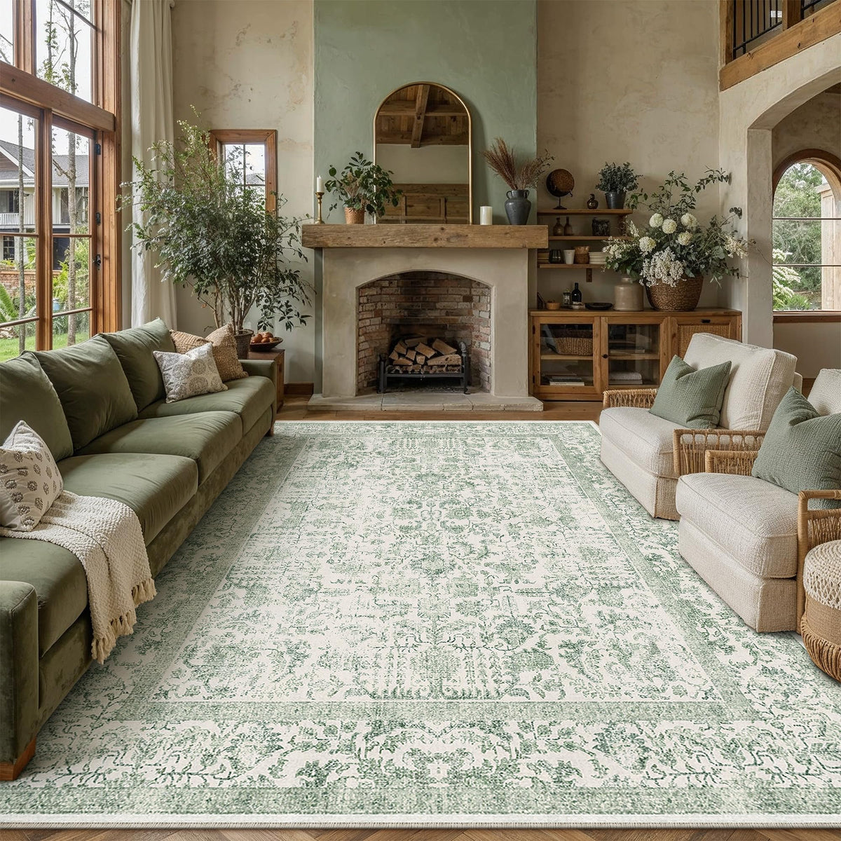 PureCozy Gray Area Rug 8x10 Vintage Floral