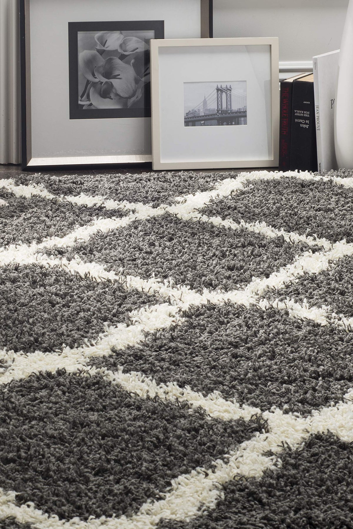 SAFAVIEH Dallas Shag Collection 8' x 10' Beige/Ivory SGD257D Trellis Non-Shedding Living Room Bedroom Dining Room Entryway Plush 1.5-inch Thick Area Rug