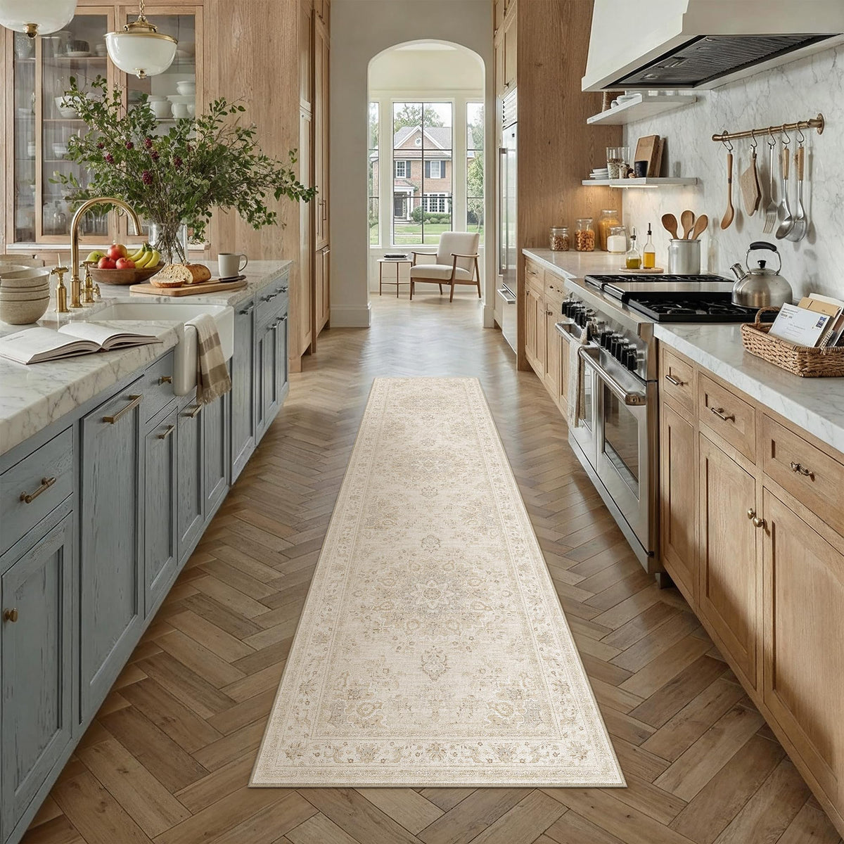 PureCozy 8x10 Neutral Area Rug Living Room Ivory Beige Vintage Medallion