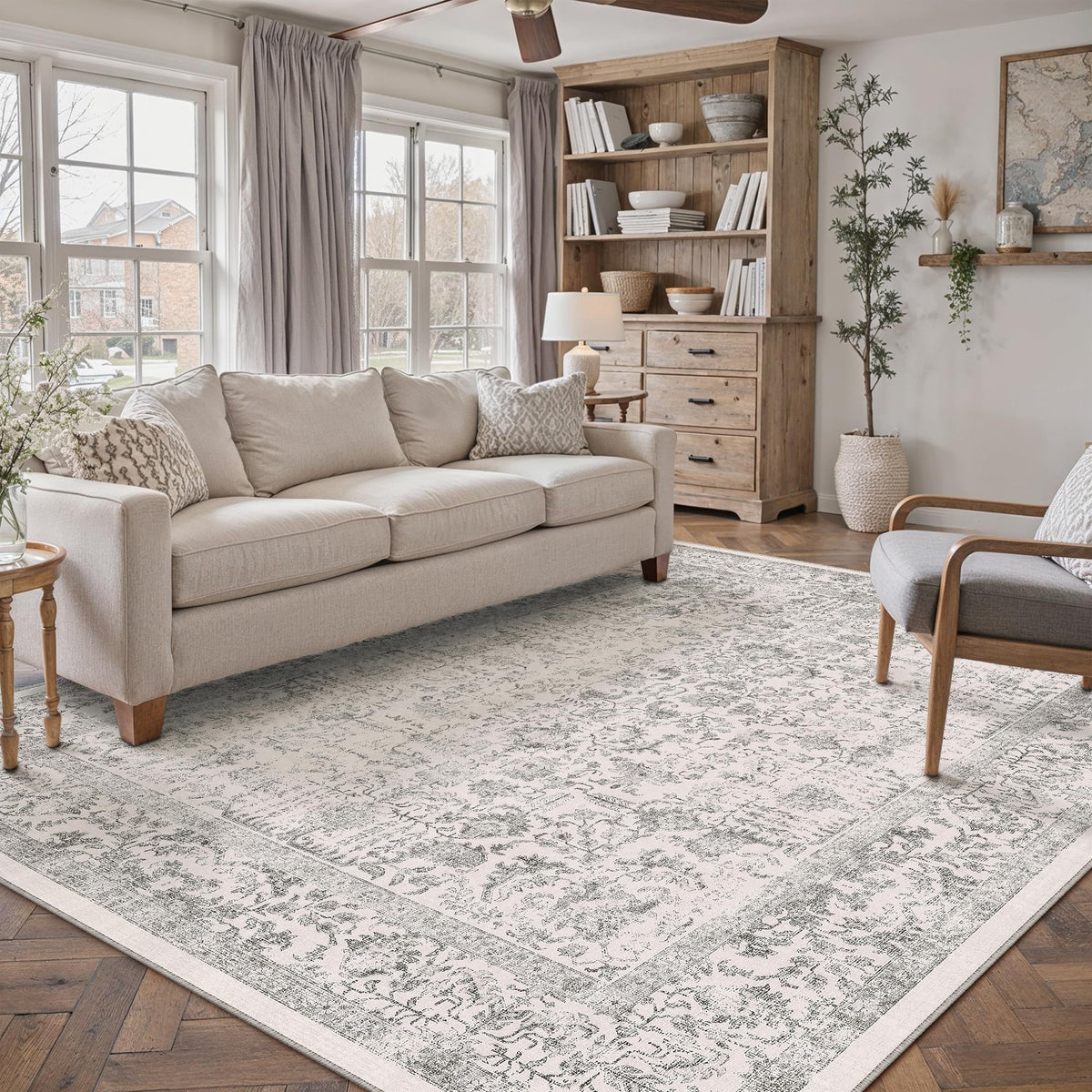 PureCozy Gray Area Rug 8x10 Vintage Floral