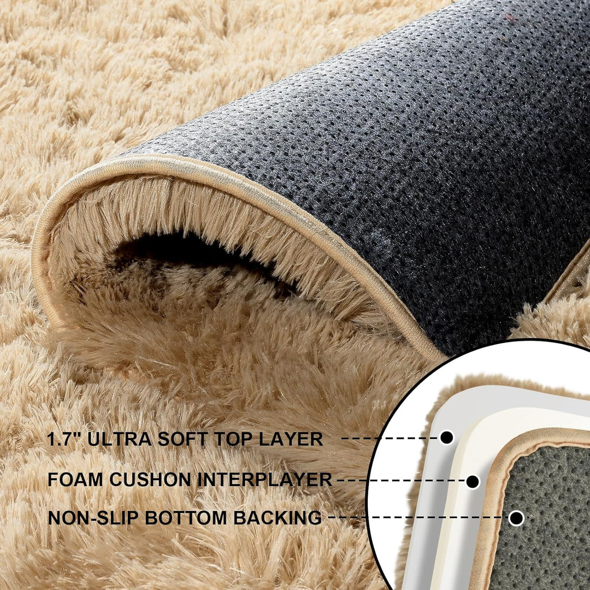 5x7 Large Fluffy Area Rugs for Living Room Bedroom, Light Tan