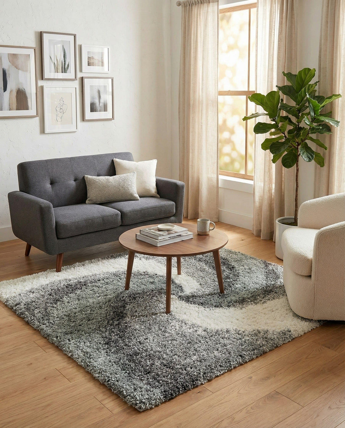 Rugs.com - Soft Touch Shag Rug – 4' 1 x 6' 1 Khaki Shag Rug – Plush Abstract Design for Bedrooms, Living Rooms, and Home Offices