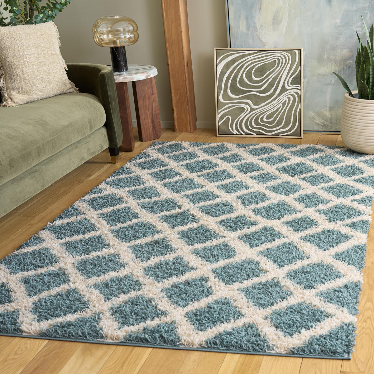 SAFAVIEH Area Rug 8x10 - Dallas Shag Collection - Large - Dark Grey & Ivory, Trellis Pattern, Non-Shedding & Easy Cleaning, Plush Thick Pile, Ideal for Living Room, Bedroom, Dining Space (SGDS258A)