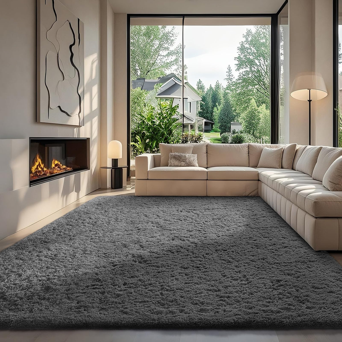 Ophanie 8x10 Area Rugs for Living Room, Washable Non-Slip Fluffy Soft Large Shag Bedroom Carpet, Ivory Big Indoor Nursery Rug, Carpets for Boy and Girls Room Dorm Decor with Over 99 pcs Pile fibers