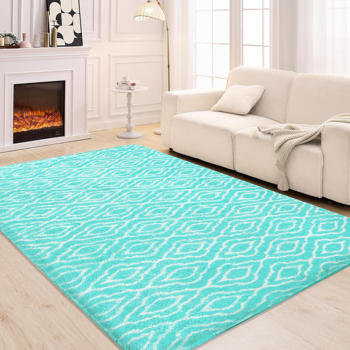 Fluffy Rug for Living Room, Soft Modern 8x10 Grey and Black Shag Area Rugs