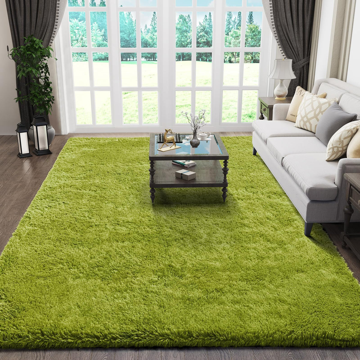 Ophanie 8x10 Area Rugs for Living Room, Washable Non-Slip Fluffy Soft Large Shag Bedroom Carpet, Ivory Big Indoor Nursery Rug, Carpets for Boy and Girls Room Dorm Decor with Over 99 pcs Pile fibers