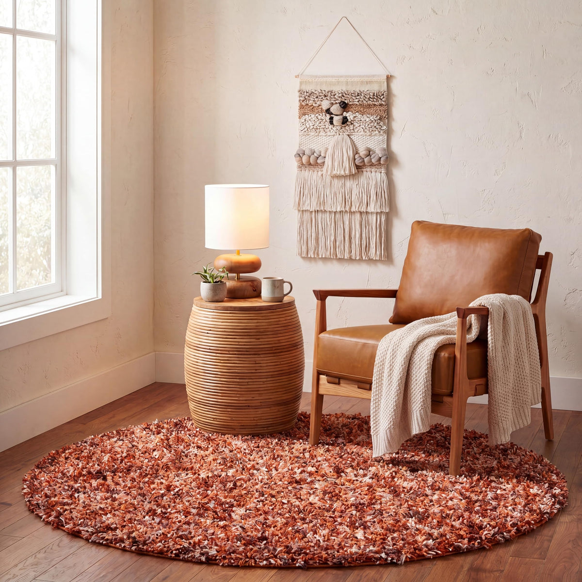 SAFAVIEH Rio Shag Collection 3' x 5' Rust / Ivory SG960P Handmade 1-inch Thick Area Rug
