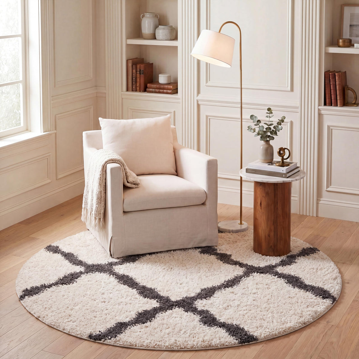 SAFAVIEH Dallas Shag Collection 8' x 10' Beige/Ivory SGD257D Trellis Non-Shedding Living Room Bedroom Dining Room Entryway Plush 1.5-inch Thick Area Rug