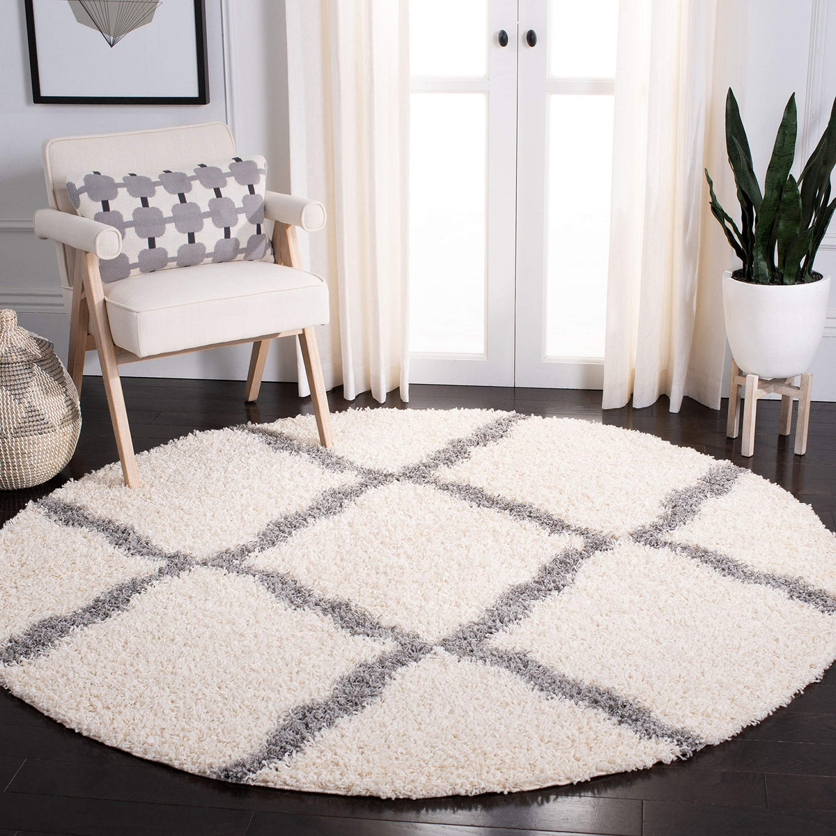 SAFAVIEH Dallas Shag Collection 8' x 10' Beige/Ivory SGD257D Trellis Non-Shedding Living Room Bedroom Dining Room Entryway Plush 1.5-inch Thick Area Rug
