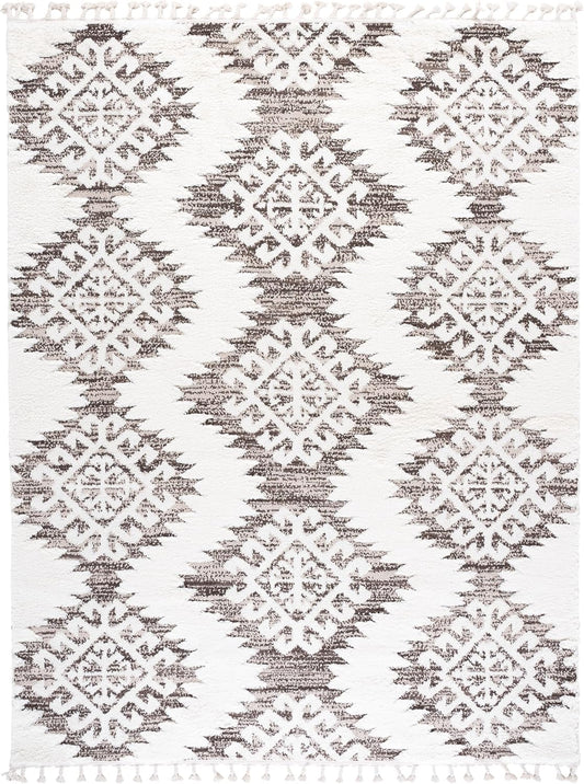 SAFAVIEH Moroccan Tassel Shag Rug 10'x14', Soft Plush Ivory & Brown MTS652A