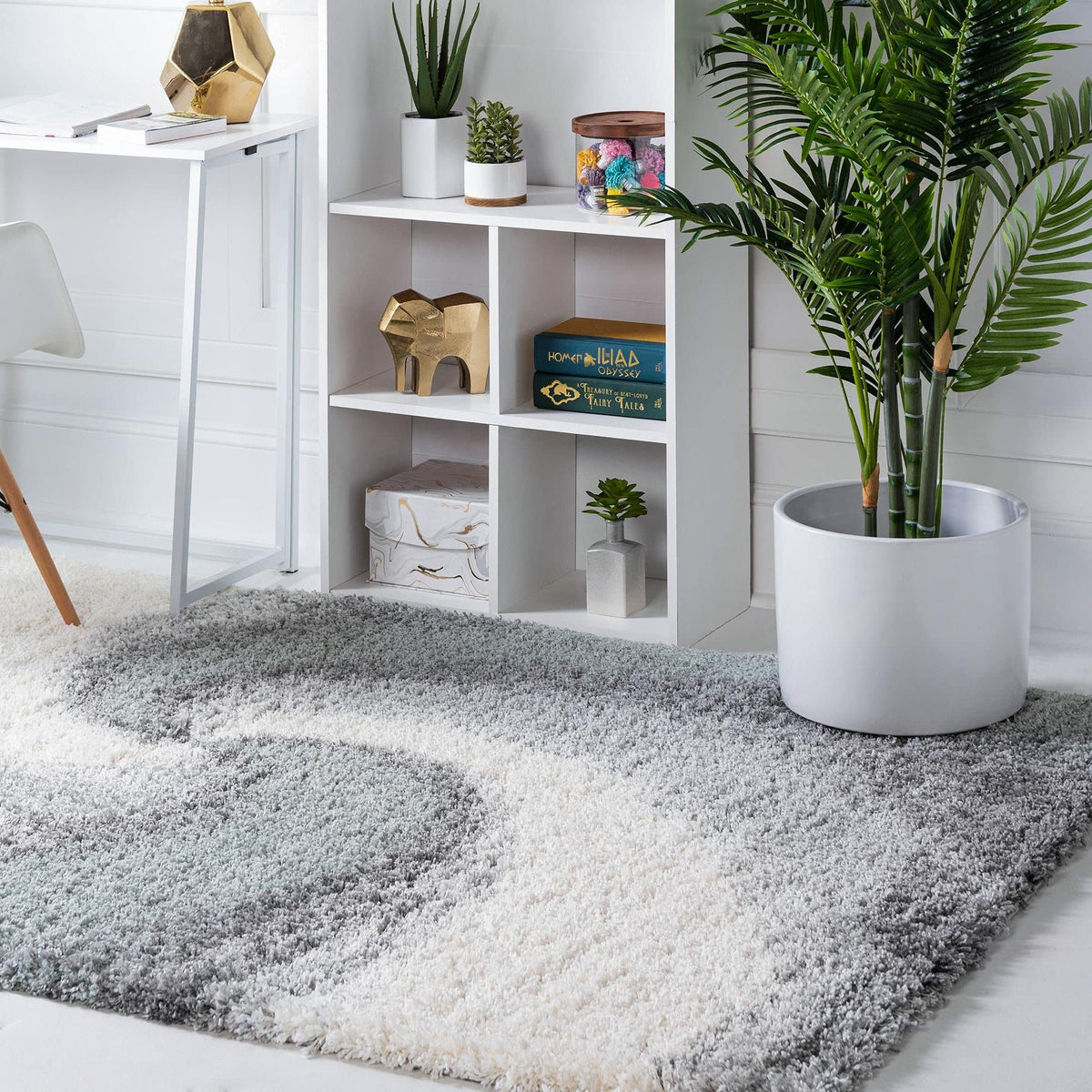Rugs.com - Soft Touch Shag Rug – 4' 1 x 6' 1 Khaki Shag Rug – Plush Abstract Design for Bedrooms, Living Rooms, and Home Offices