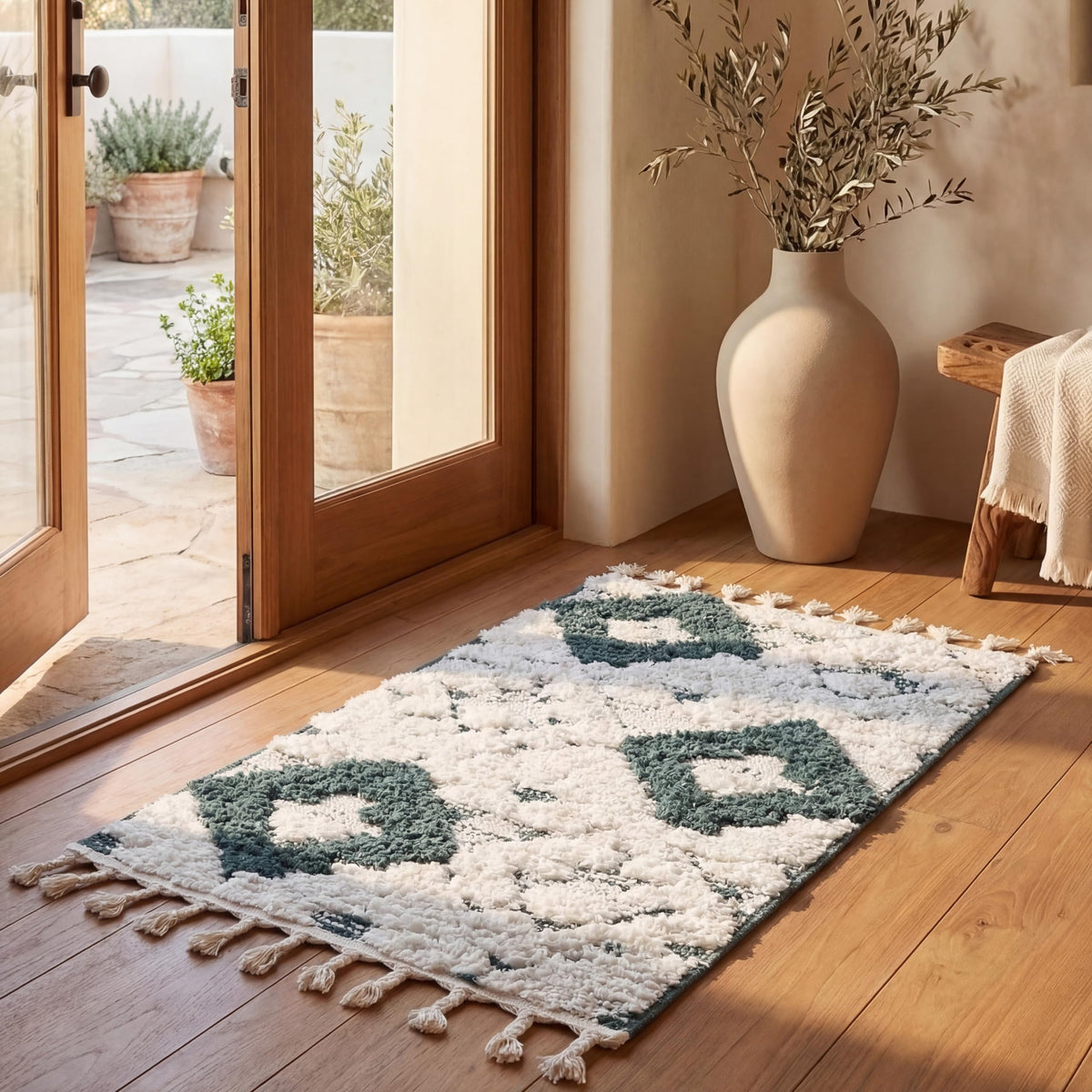 SAFAVIEH Moroccan Tassel Shag Rug 5'3"x7'6", Ivory & Brick Rust MTS688P