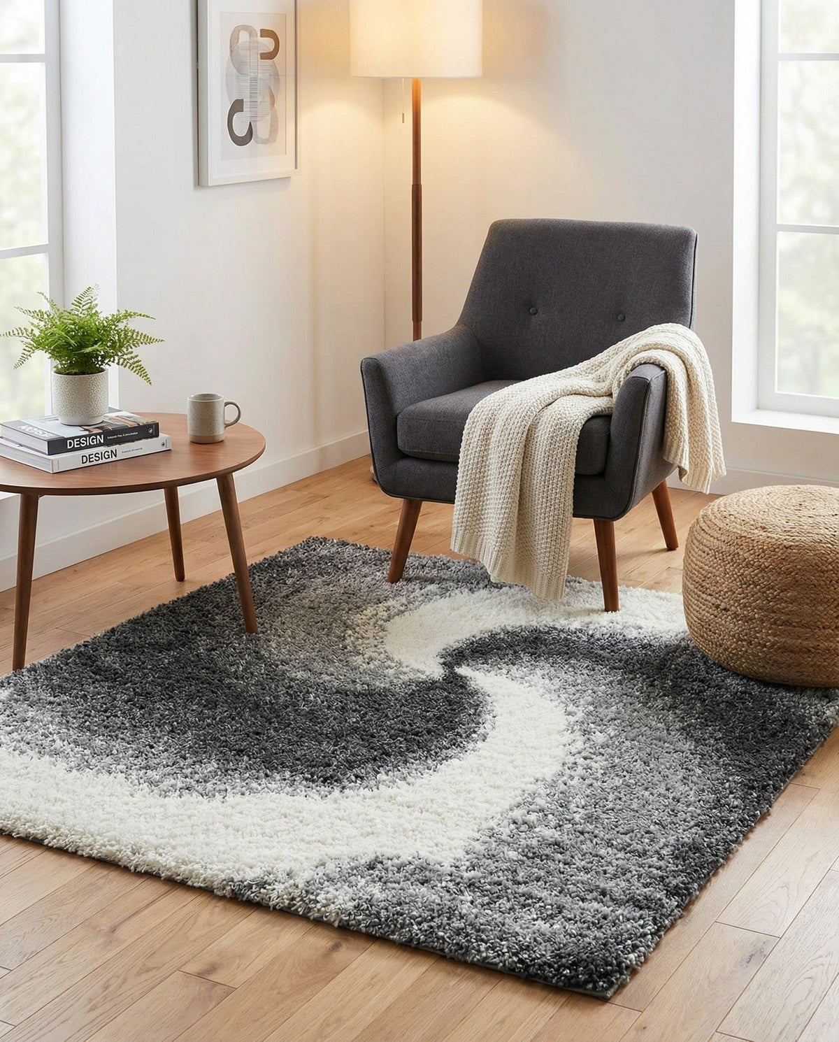 Rugs.com - Soft Touch Shag Rug – 4' 1 x 6' 1 Khaki Shag Rug – Plush Abstract Design for Bedrooms, Living Rooms, and Home Offices