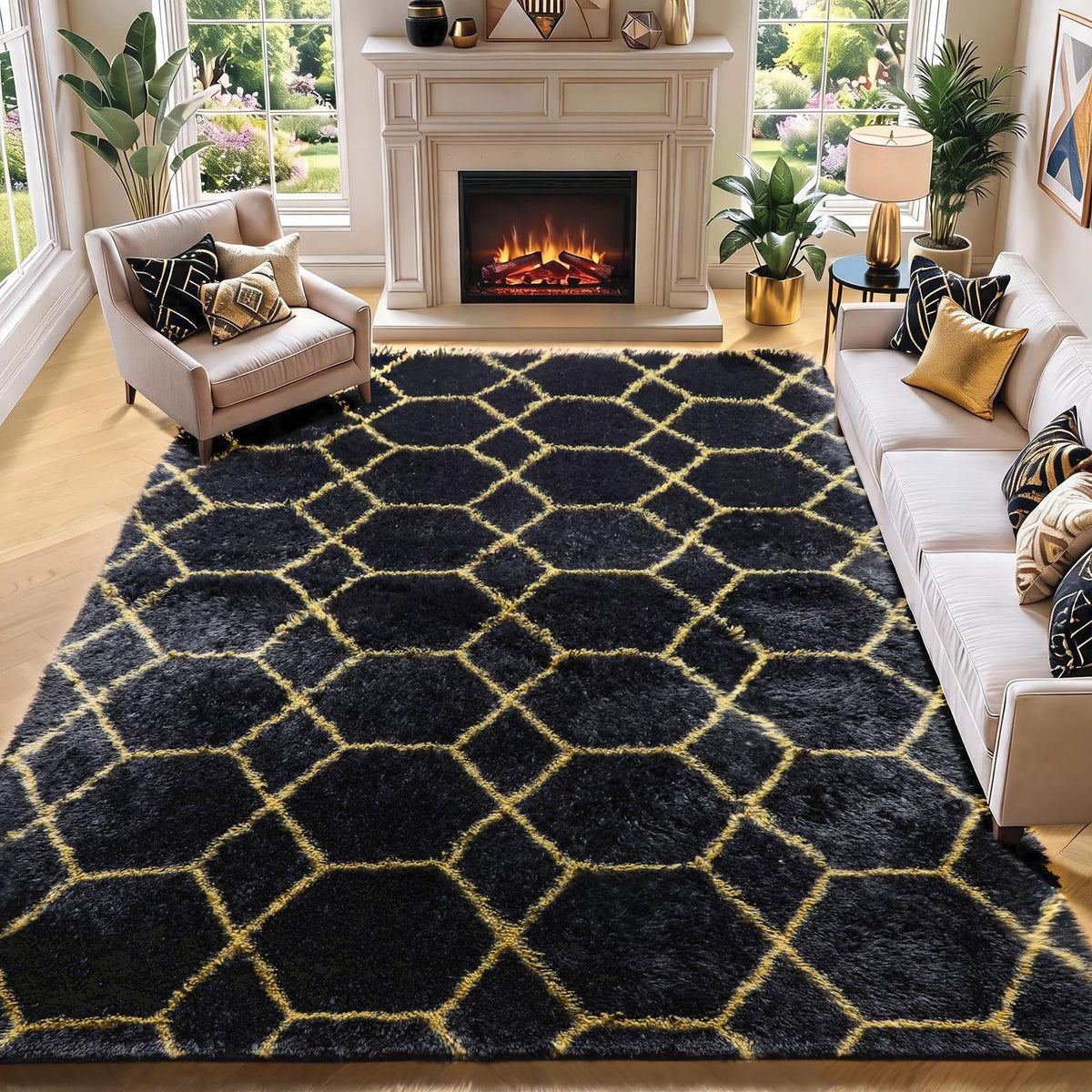 Area Rugs for Living Room Bedroom, 5x8 Fluffy Tie-Dyed Light Grey Shag Rug