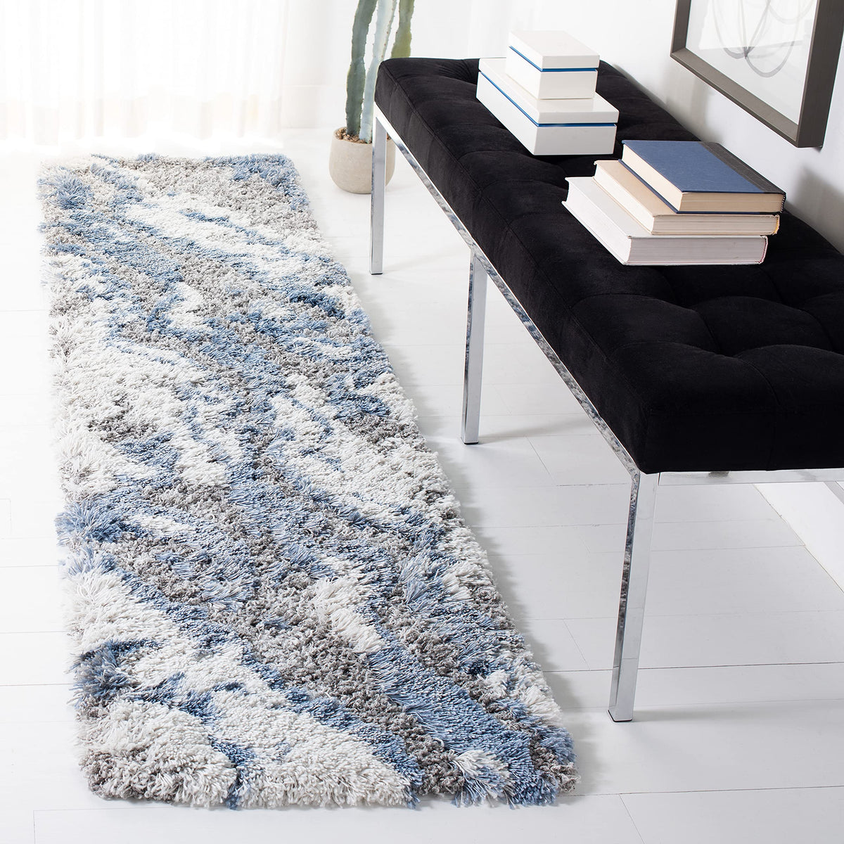 SAFAVIEH Horizon Shag Rug 4'x6', Soft Plush Modern Grey & Blue HZN890G