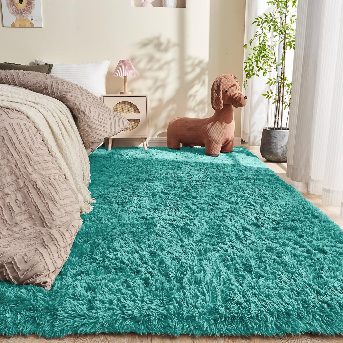 OPPODREAM 5x7 Beige Rugs for Bedroom, Ultra-Soft Fluffy Area Rugs for Living Room, 5 x 7 Shag Carpet for Nursery, Kids, Girl, Boy, Baby, Plush, Fuzzy, Shaggy, Cute Home Decor