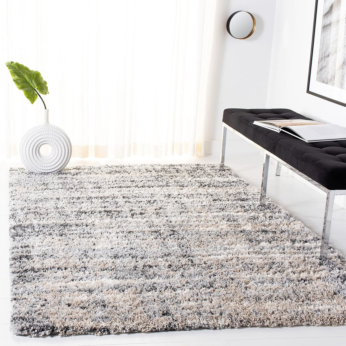 SAFAVIEH Area Rug 8x10 - Fontana Shag Collection - Large - Grey & Ivory, Modern Design, Non-Shedding & Easy Cleaning, Ultra Plush Thick Pile, Ideal for Living Room, Bedroom, Dining Space (FNT856G)