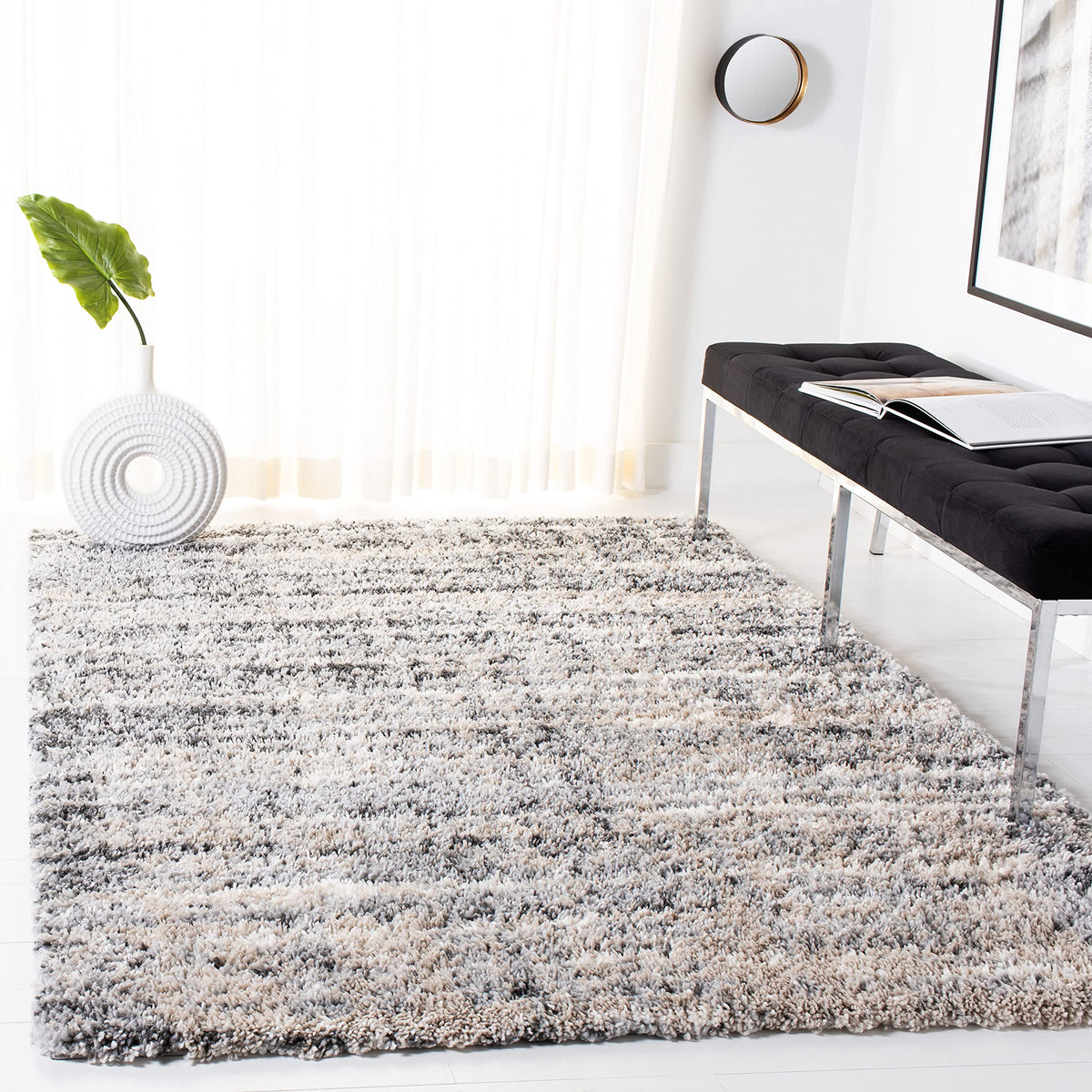 SAFAVIEH Area Rug 8x10 - Fontana Shag Collection - Large - Grey & Ivory, Modern Design, Non-Shedding & Easy Cleaning, Ultra Plush Thick Pile, Ideal for Living Room, Bedroom, Dining Space (FNT856G)