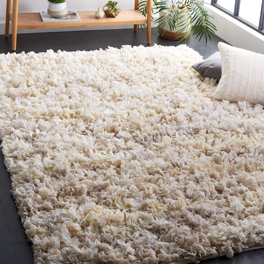 SAFAVIEH Rio Shag Collection Area Rug - 5' x 8', Creme, Handmade Decorative, 3.5-inch Thick Ideal for High Traffic Areas in Living Room, Bedroom (SG951W)