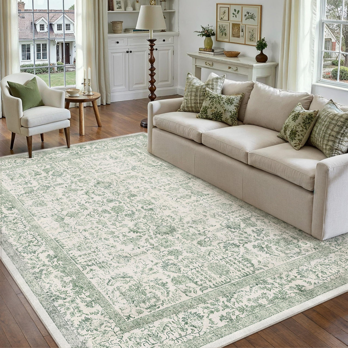 PureCozy Gray Area Rug 8x10 Vintage Floral