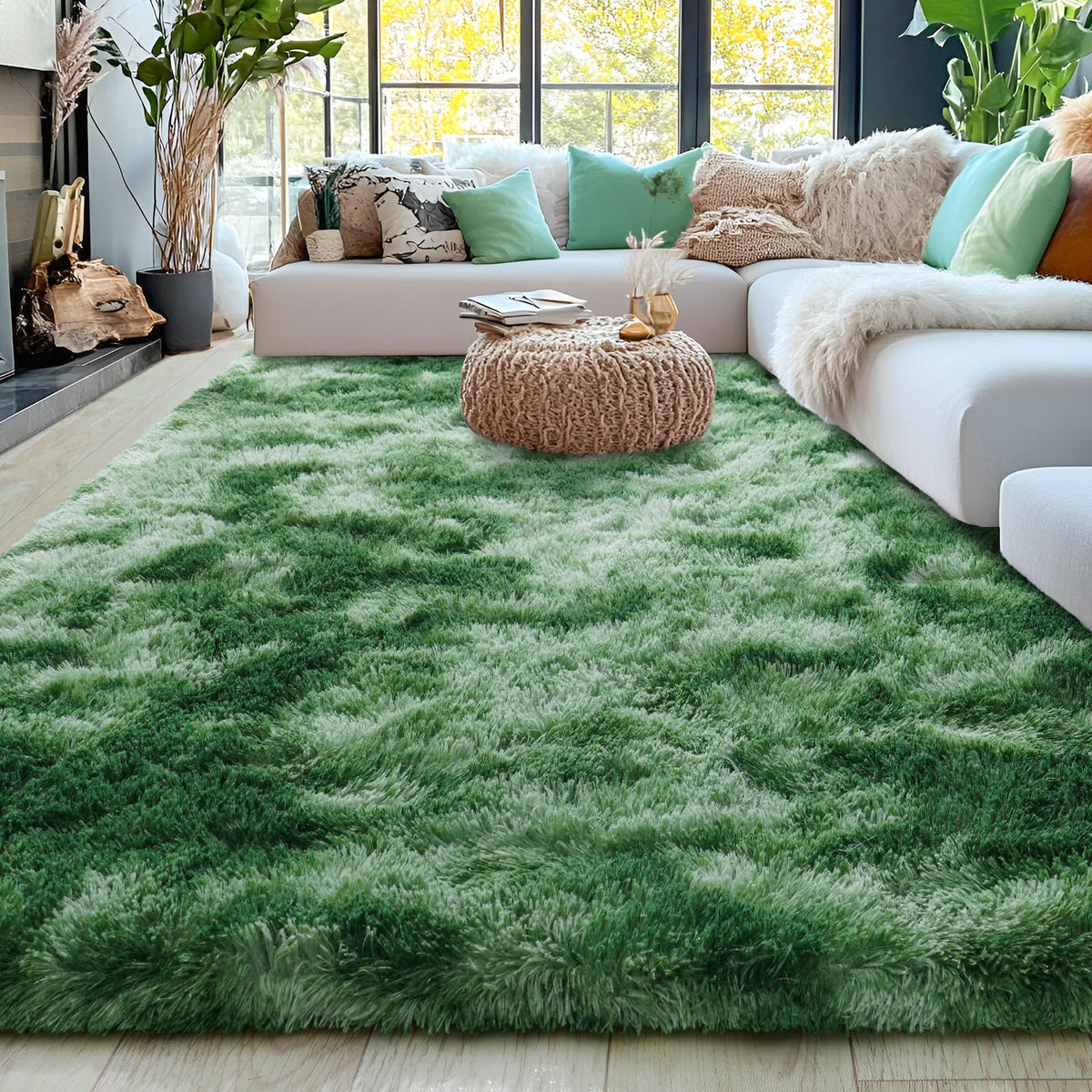 8x10 Area Rugs for Living Room, Cream White Soft Fuzzy Large Shaggy Rug