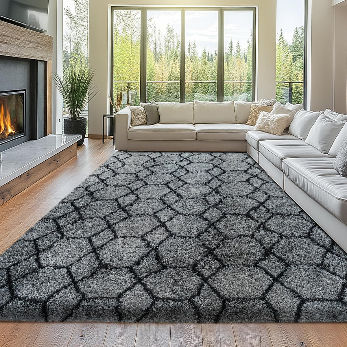 Topmaxcs Fluffy 8x10 Area Rug for Living Room – Grey Shag Plush Rugs