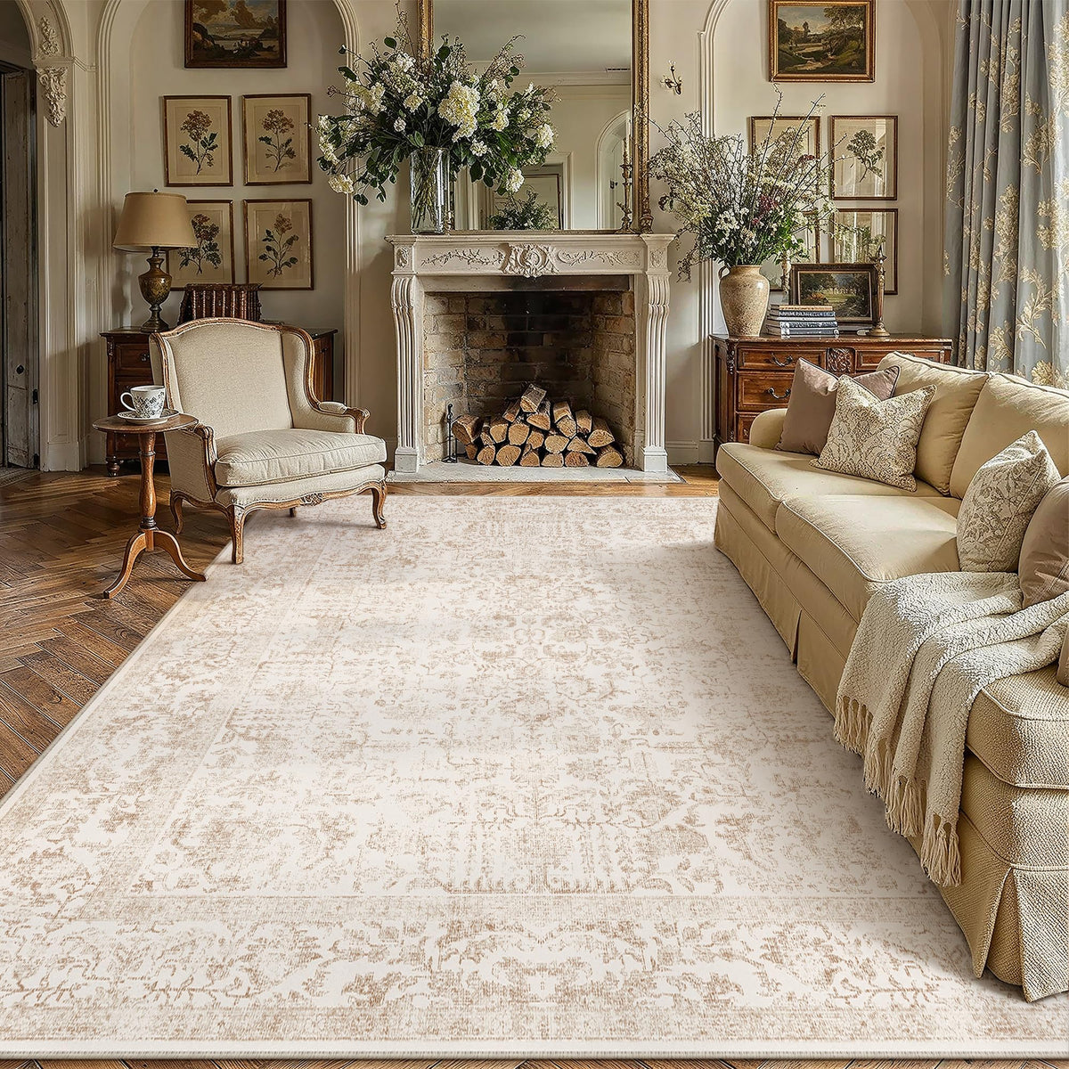 PureCozy Gray Area Rug 8x10 Vintage Floral