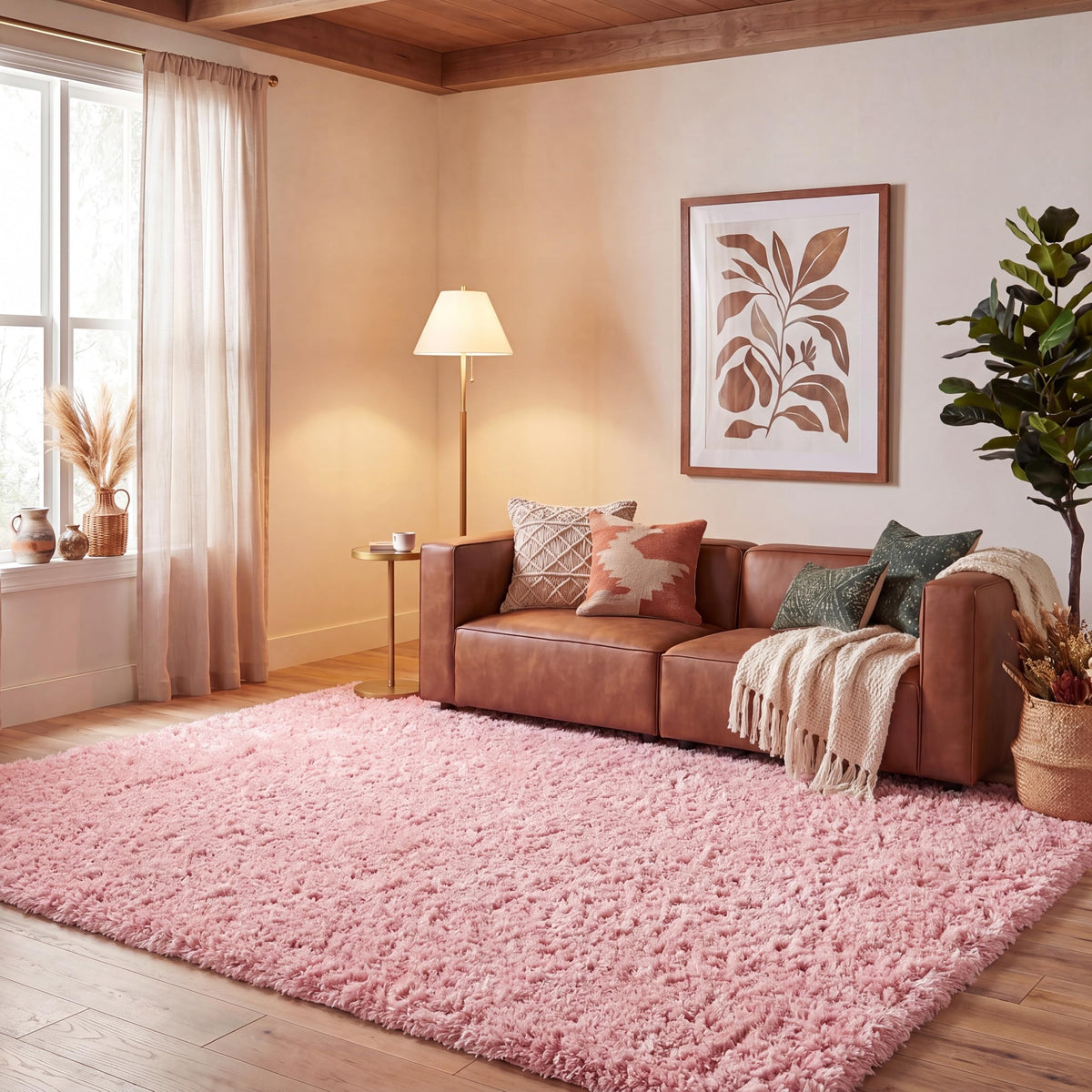 SAFAVIEH Polar Shag Collection Area Rug - 4' Round, Light Beige, Solid Glam Design, Non-Shedding & Easy Care, 3-inch Thick Ideal for High Traffic Areas in Living Room, Bedroom (PSG800A)