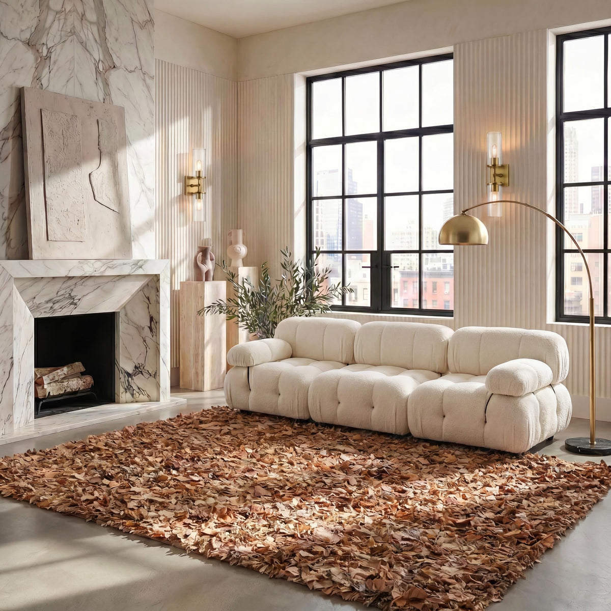 SAFAVIEH Rio Shag Collection Area Rug - 5' x 8', Creme, Handmade Decorative, 3.5-inch Thick Ideal for High Traffic Areas in Living Room, Bedroom (SG951W)