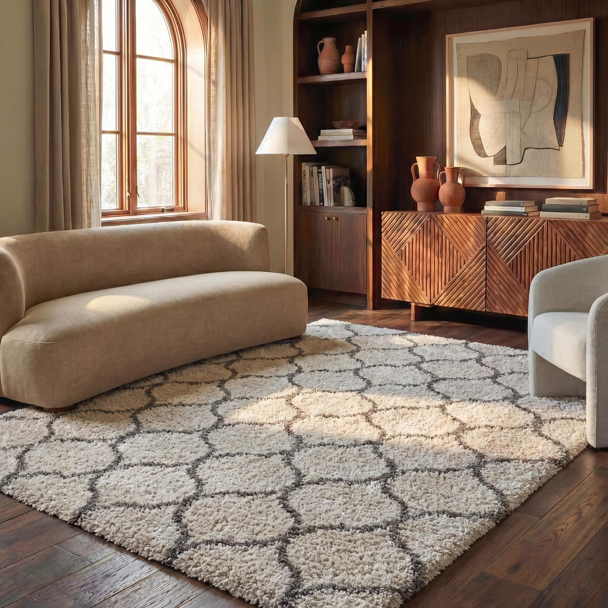SAFAVIEH Hudson Shag Collection 9' x 12' Grey/Ivory SGH280B Moroccan Ogee Trellis Non-Shedding Living Room Bedroom Dining Room Entryway Plush 2-inch Thick Area Rug