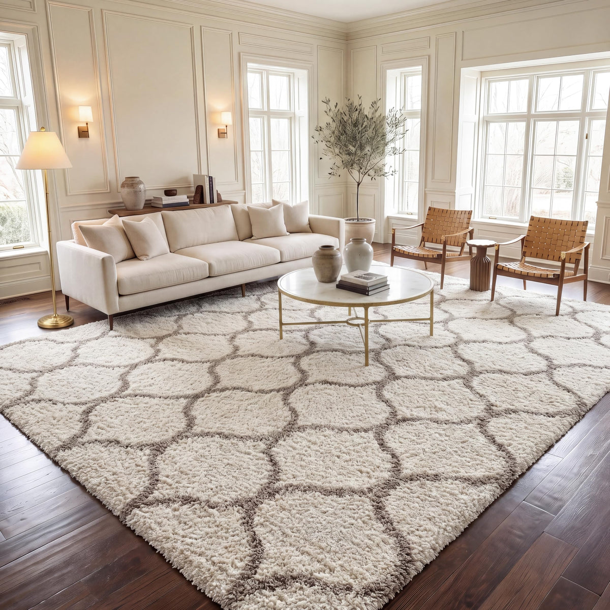SAFAVIEH Hudson Shag Collection 9' x 12' Grey/Ivory SGH280B Moroccan Ogee Trellis Non-Shedding Living Room Bedroom Dining Room Entryway Plush 2-inch Thick Area Rug
