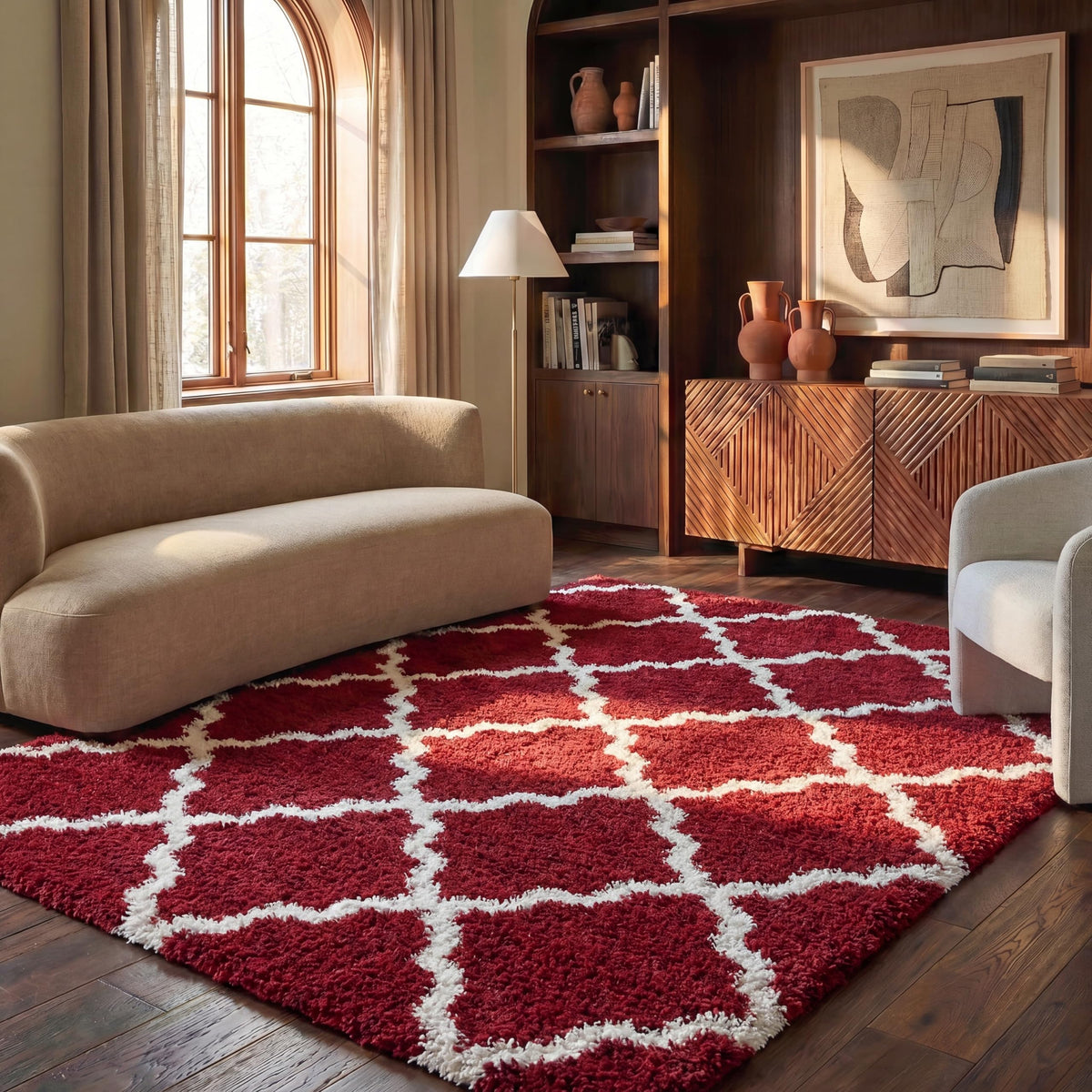 SAFAVIEH Dallas Shag Collection 8' x 10' Beige/Ivory SGD257D Trellis Non-Shedding Living Room Bedroom Dining Room Entryway Plush 1.5-inch Thick Area Rug