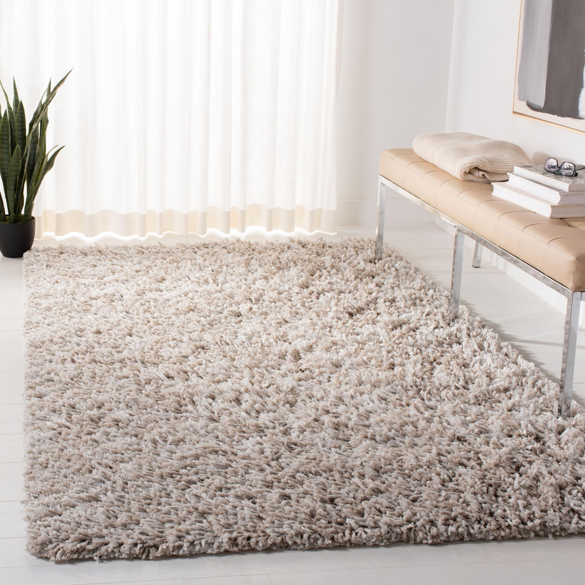 SAFAVIEH Rio Shag Collection 3' x 5' Rust / Ivory SG960P Handmade 1-inch Thick Area Rug