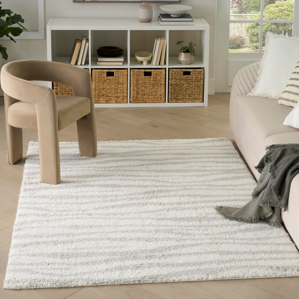 Nourison Home Modern Shag Ivory Beige 5'3" x 7' Area Rug - Easy Clean, Non Shedding, Bed Room, Living Room, Dining Room, Kitchen (5' x 7')