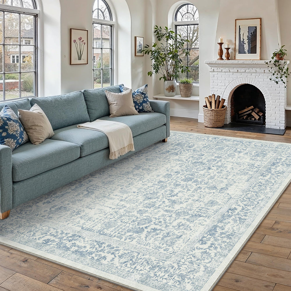 PureCozy Gray Area Rug 8x10 Vintage Floral