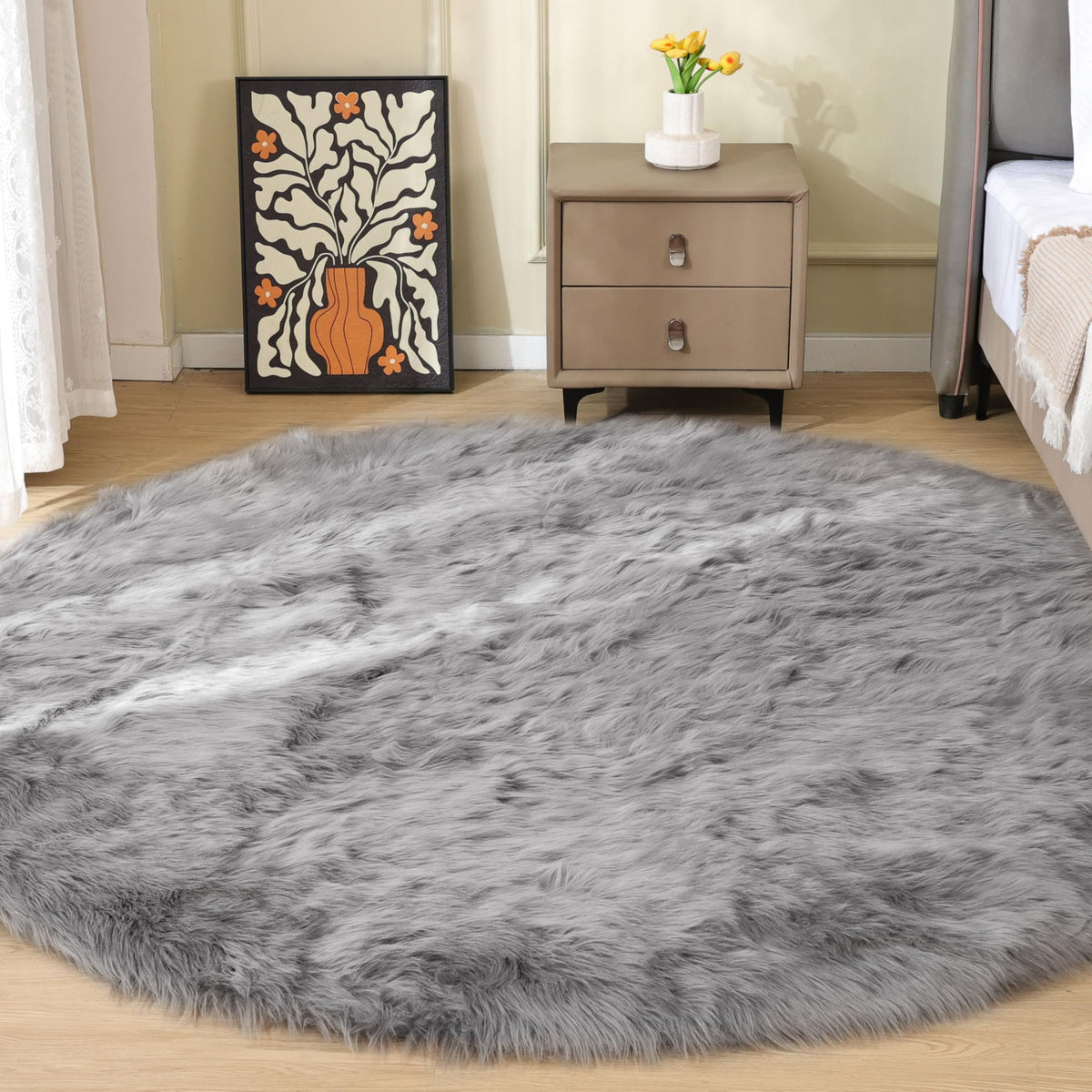 ORINOVA Beige Shag Faux Sheepskin Washable 4X6 Fur Rug for Living Room Bedroom Fluffy Furry Area Rug Rectangle Nursery Decor Rug