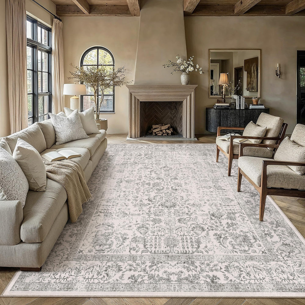 PureCozy Gray Area Rug 8x10 Vintage Floral