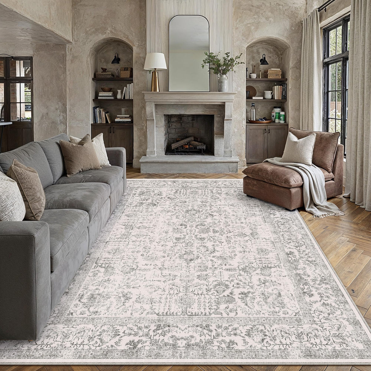 PureCozy Gray Area Rug 8x10 Vintage Floral