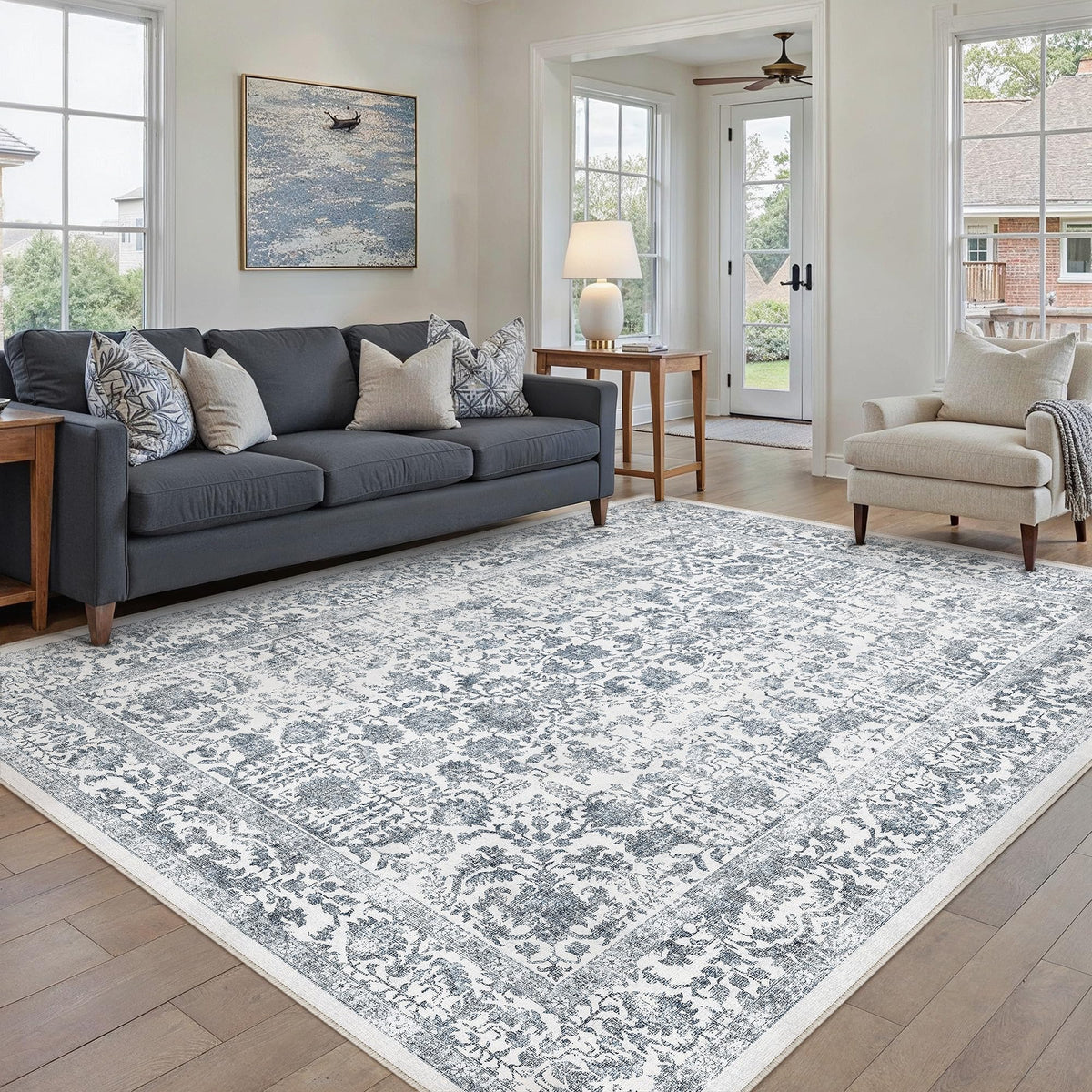 PureCozy Gray Area Rug 8x10 Vintage Floral