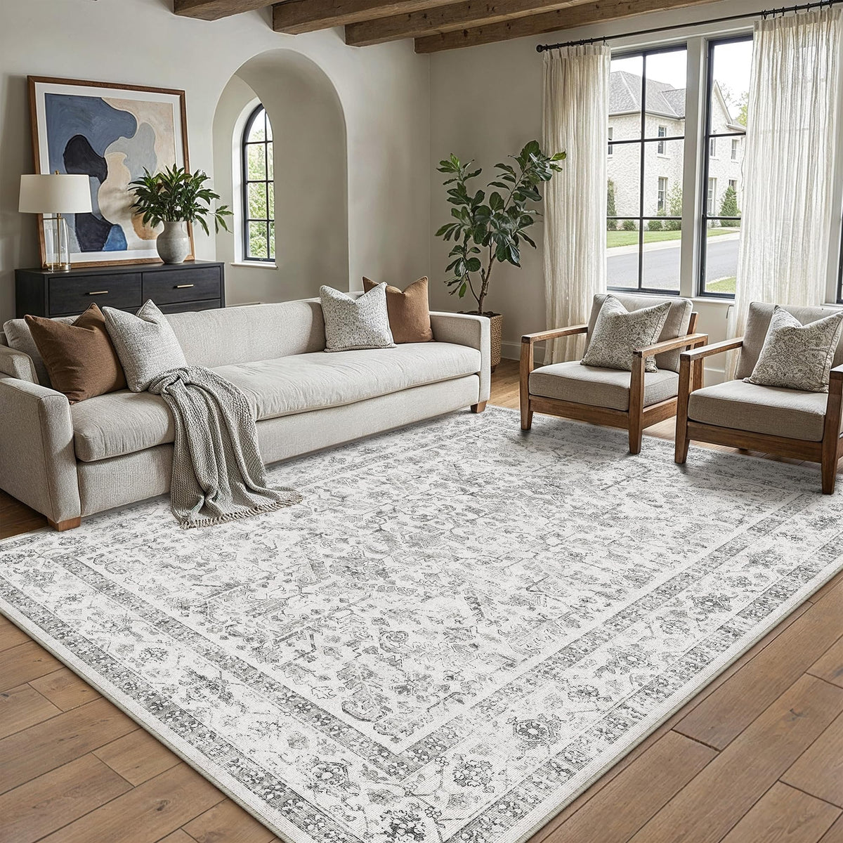 PureCozy Gray Area Rug 8x10 Vintage Floral