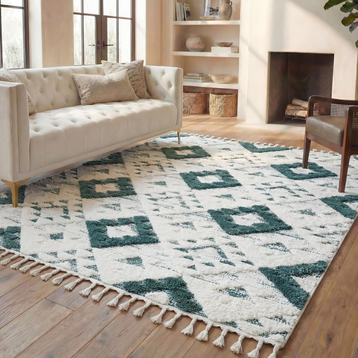 SAFAVIEH Moroccan Tassel Shag Rug 5'3"x7'6", Ivory & Brick Rust MTS688P